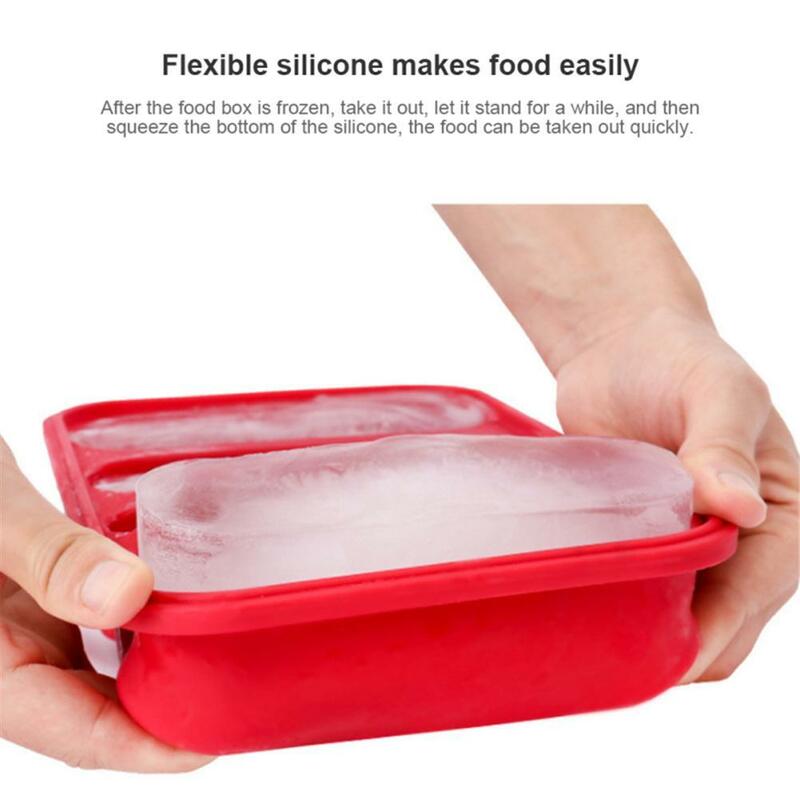 Wadah sup Freezer silikon 4 kubus, cetakan pembekuan makanan dengan tutup kotak kemasan Frozen