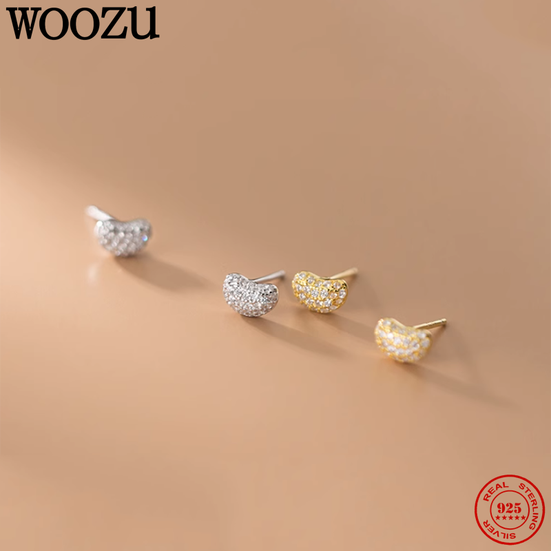 WOOZU-أقراط أذن حقيقية من الفضة الإسترليني للنساء والفتيات ، أقراط صغيرة طازجة ، زركون صغير مرصع بالزركون ، على شكل حب ، حفلة