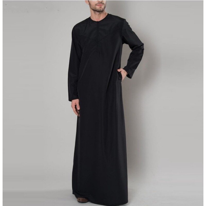 Jubba Thobes muçulmano longo para homens, caftan elegante, roupa islâmica, kaftan árabe, túnica de Dubai, camisa longa com zíper, 5XL, 4XL