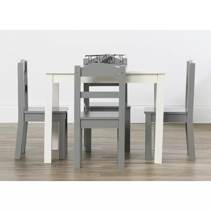 Springfield-Conjunto de cadeiras e mesa de madeira, 5 peças, branco e cinza, EUA