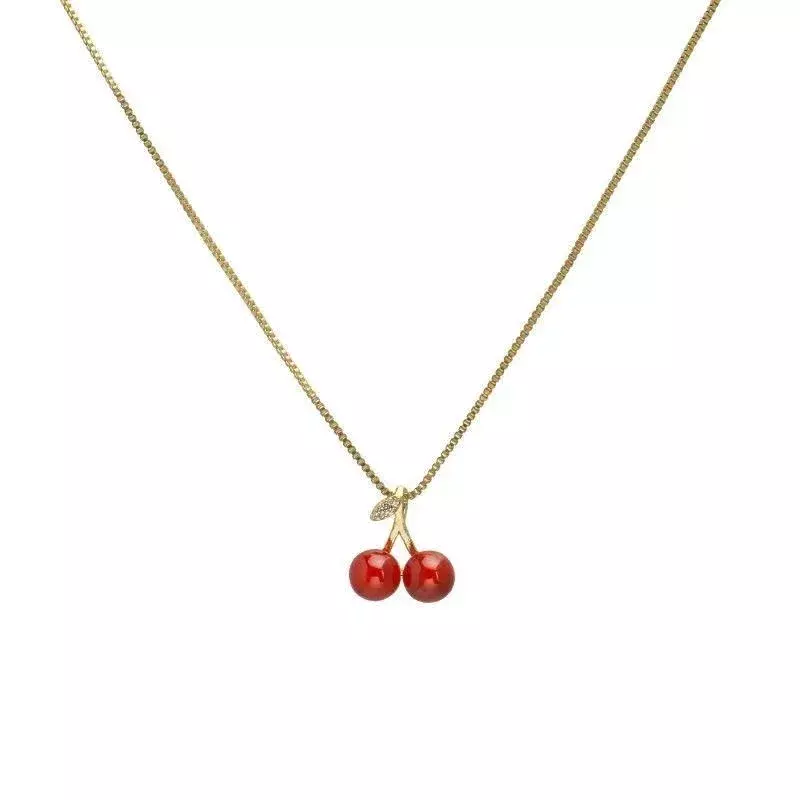 Wein rot Kirsche Gold Farbe Anhänger Halskette für Frauen Persönlichkeit Mode Halskette Hochzeits schmuck Geburtstags geschenke neu