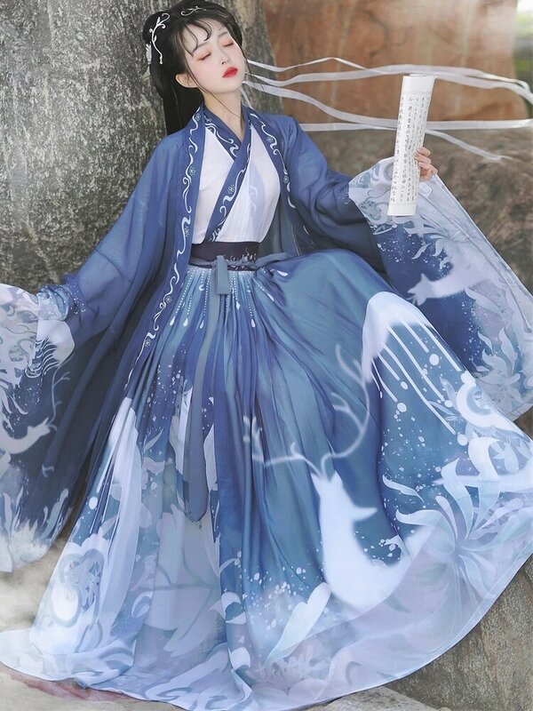 Оригинальный Традиционный китайский костюм Hanfu из 3 предметов, женская одежда, традиционные танцевальные костюмы Hanfu, народное сказочное платье для выпускного
