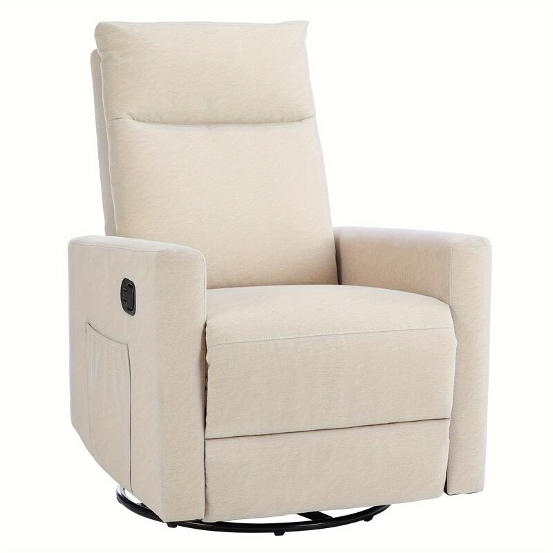1pc Rocker Recliner Chair For Adults, Swivel Glider Sofa For Living Room, Adjustable Modern Single Couch With High Back Footrest