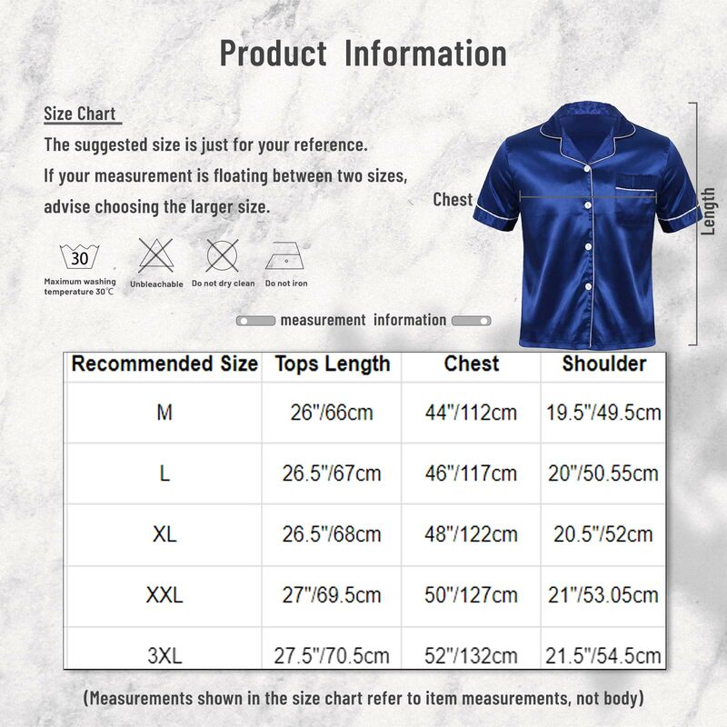 Mens Silky Satin Pajamas Shirts Summer Short Sleeve Smooth Notch Collar Button Down Tops for Home Sleepwear Loungewear M-3XL
