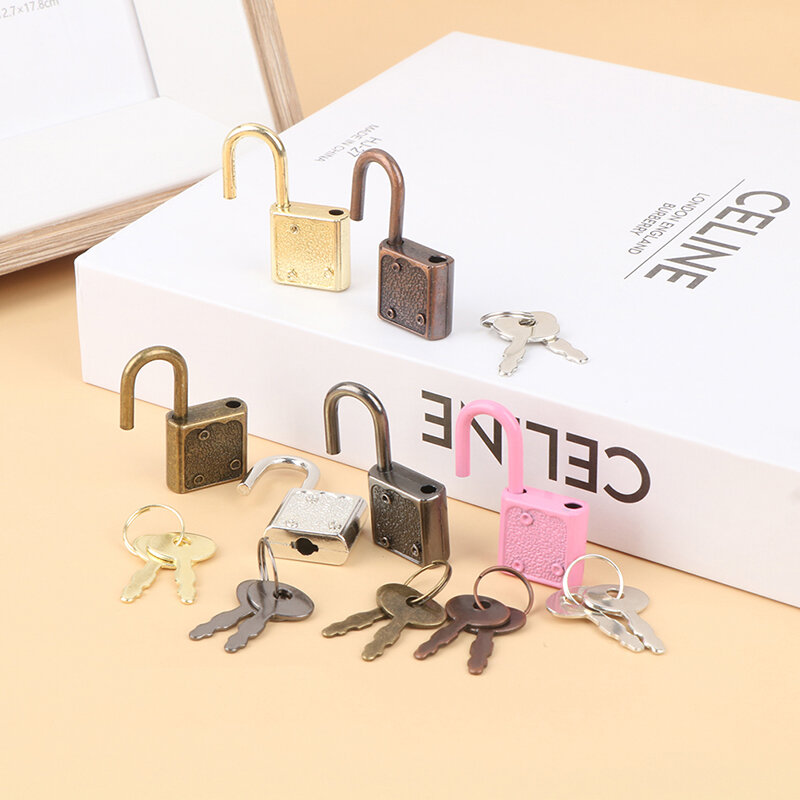 1Set Rectangle Padlocks Mini Luggage Hardware Locks With Key Lock For Travel Wedding Jewelry Box Diary Book Suitcase