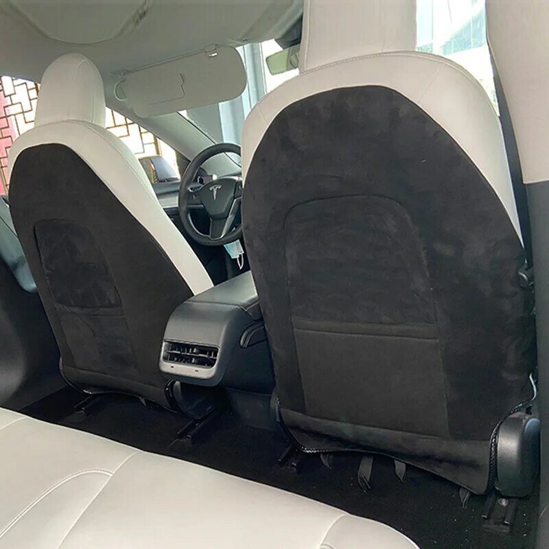 Подкладка для спинки сиденья для Tesla Model Y & Mode 3, задняя крышка для автомобильных сидений, Высококачественная кожаная защитная подкладка с отворотом и мехом, чистый коврик
