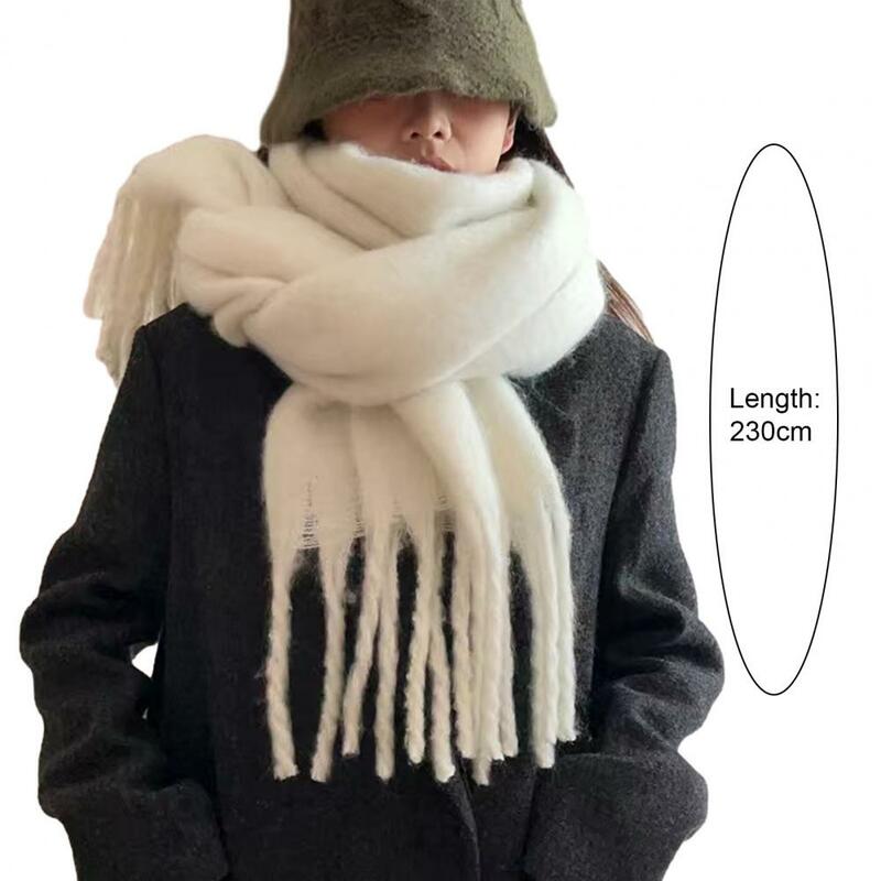 Зимний женский шарф, роскошный осенне-зимний шарф, широкий длинный пушистый шарф с кисточками, ветрозащитный мягкий женский декоративный шарф, шарф на шею