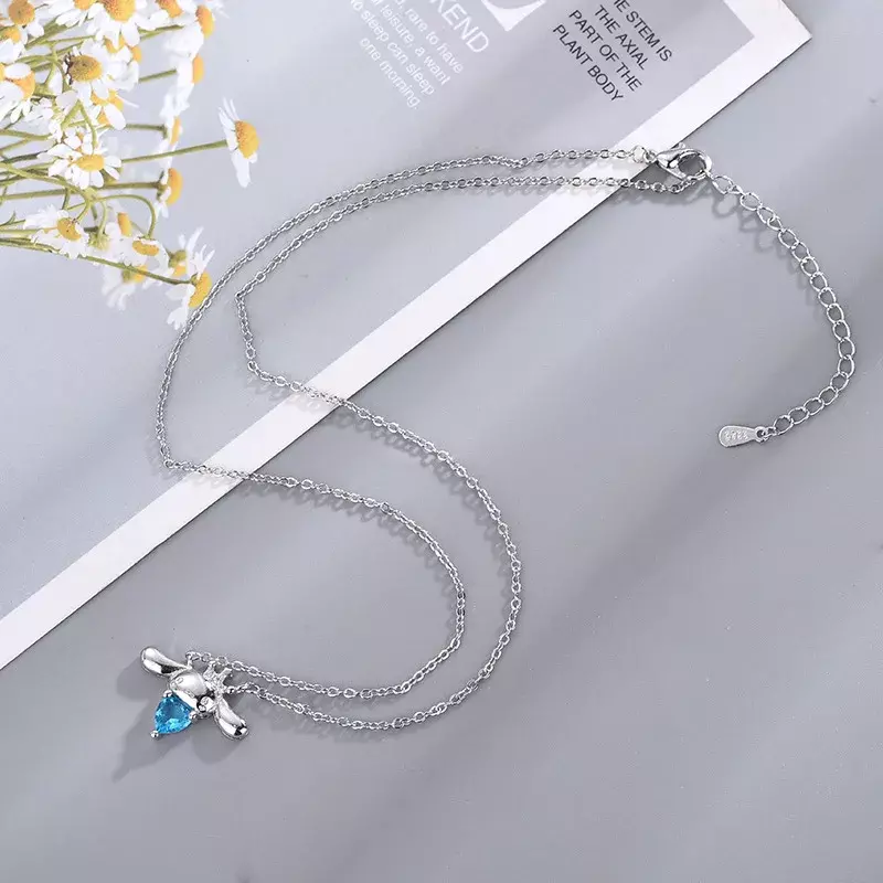 Anime Cinnamon rolls Meer blau Herz Diamant Anhänger niedlichen Cartoon Halskette Licht Luxus hochwertigen Schmuck Festival Geschenk