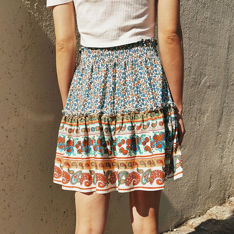Женская юбка в стиле Харадзюку, юбка мини в богемном стиле с принтом знаменитостей, модель 2024