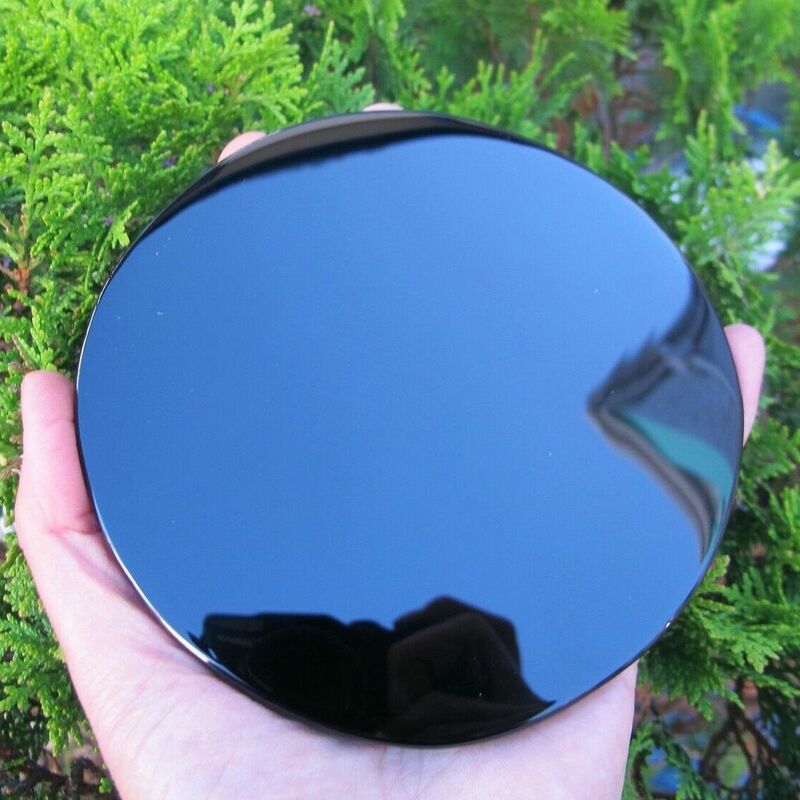 High Quality Natural Black Obsidian Scrying Mirror Healing Crystals Stone Round Plate Witchcraft Mirror Crystal Decor With Shelf
