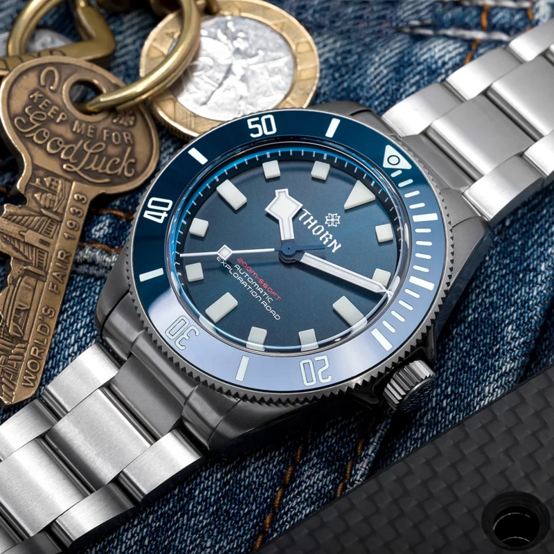 THORN 39mm Titanium Watch Men Homage Vintage PT5000 Movement Automatic Sapphire Crystal C3 Super Luminous 200M Waterproof Watch