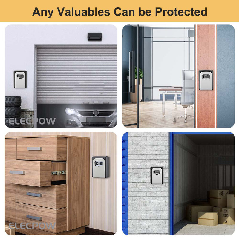 Elecpow 금속 소재 암호 잠금 보관함, 야외 방수 벽 마운트, 4 자리 암호 키 박스, 도난 방지 잠금 안전 상자