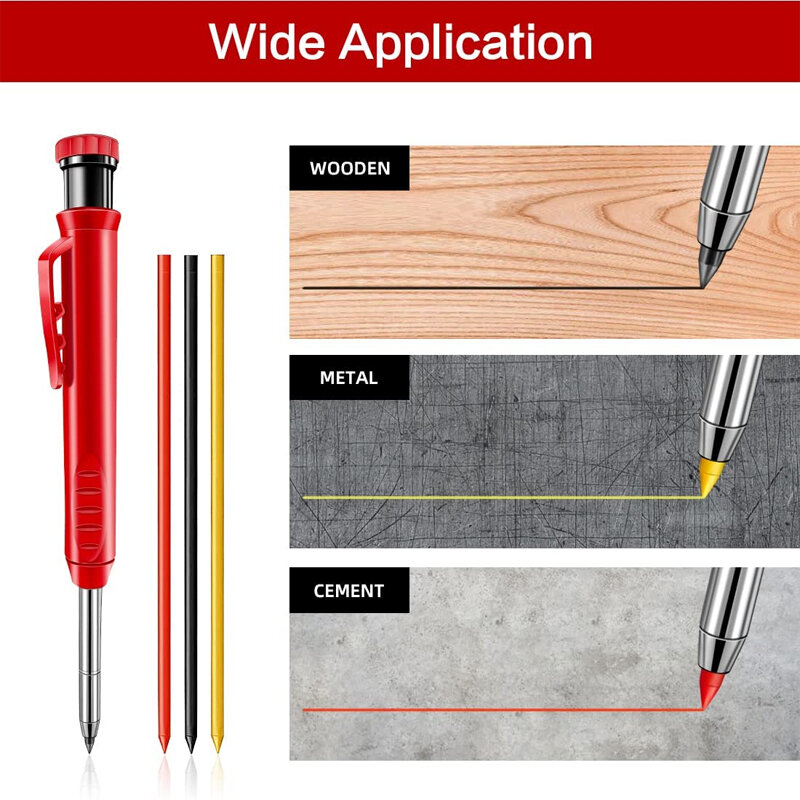 Solide Carpenter Bleistift mit Refill Blei und Gebaut-in Spitzer für Tiefe Loch Mechanische Bleistift ritzen Kennzeichnung Holzbearbeitung Werkzeug