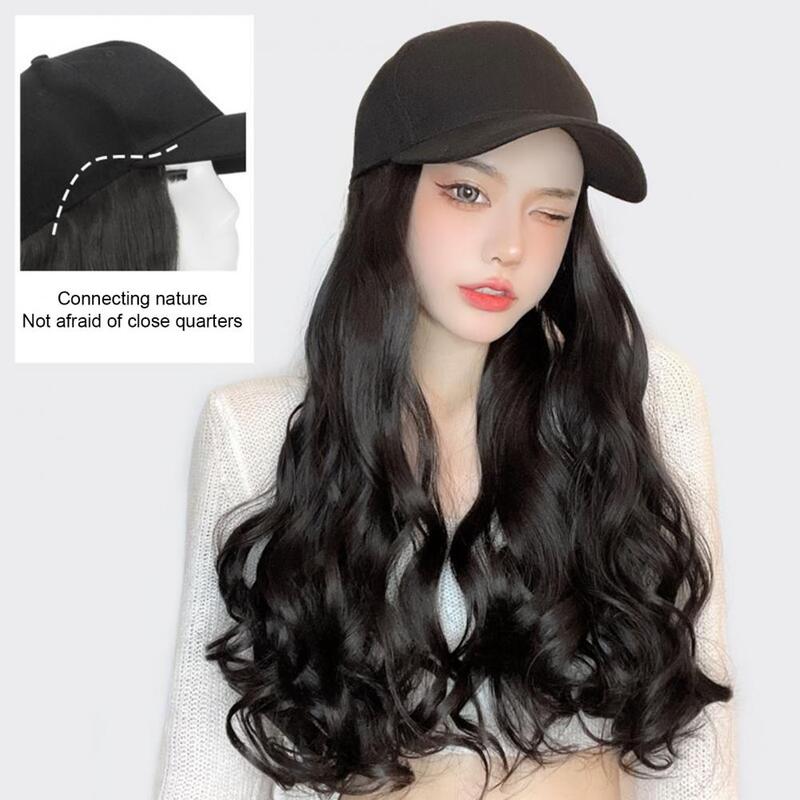 Baseball Hat Cap Long Curly Wig Natural Heat Resistant High Temperature Hat Wigs Fiber Silky Brown Black Wavy Synthetic Hair