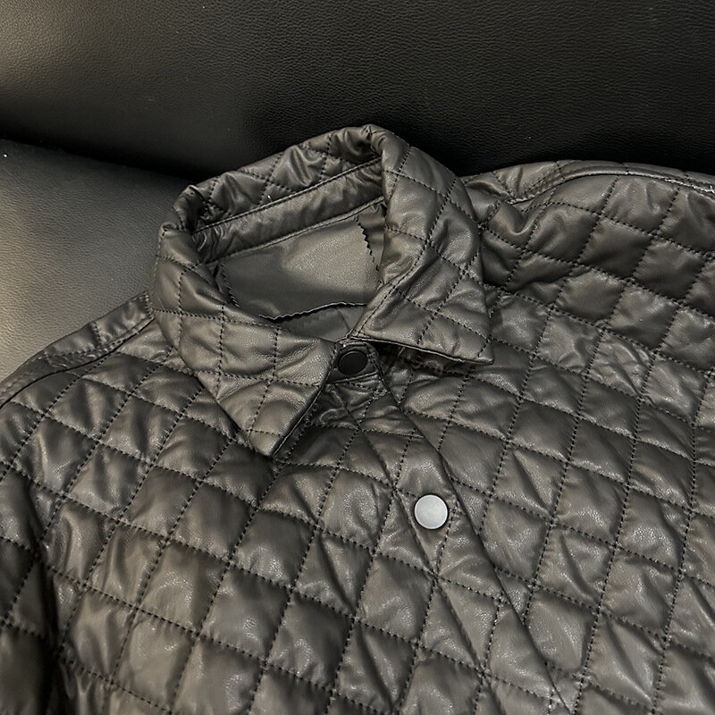 Manteau matelassé à carreaux en cuir véritable pour femme, marque européenne, haute qualité, nouvelle mode, hiver, 2023, B858