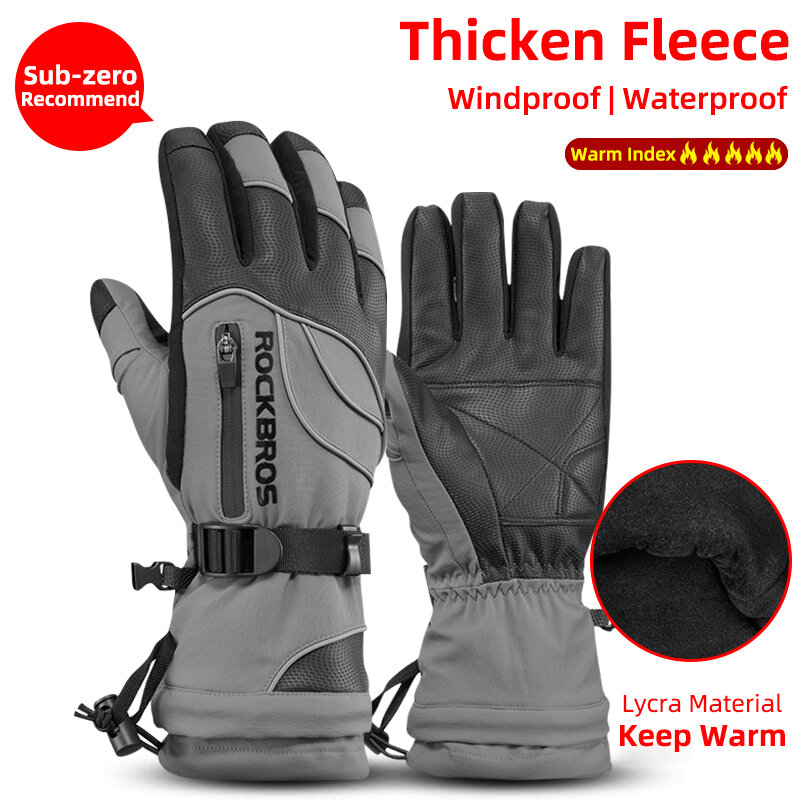 ROCKBROS Winter Gloves Motorcycle Waterproof Fleece Thermal Gloves Snowboard Snowmobile Gloves Men Women Snow Cycling Gloves