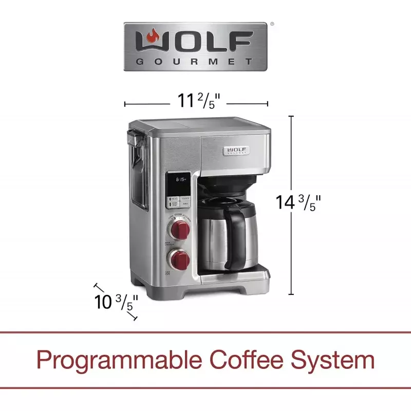 Wolf Gourmet programmier bares Kaffee maschinen system mit 10-Tassen-Thermokaraffe, eingebauter Boden waage, abnehmbarem Reservoir, rotem Knopf,