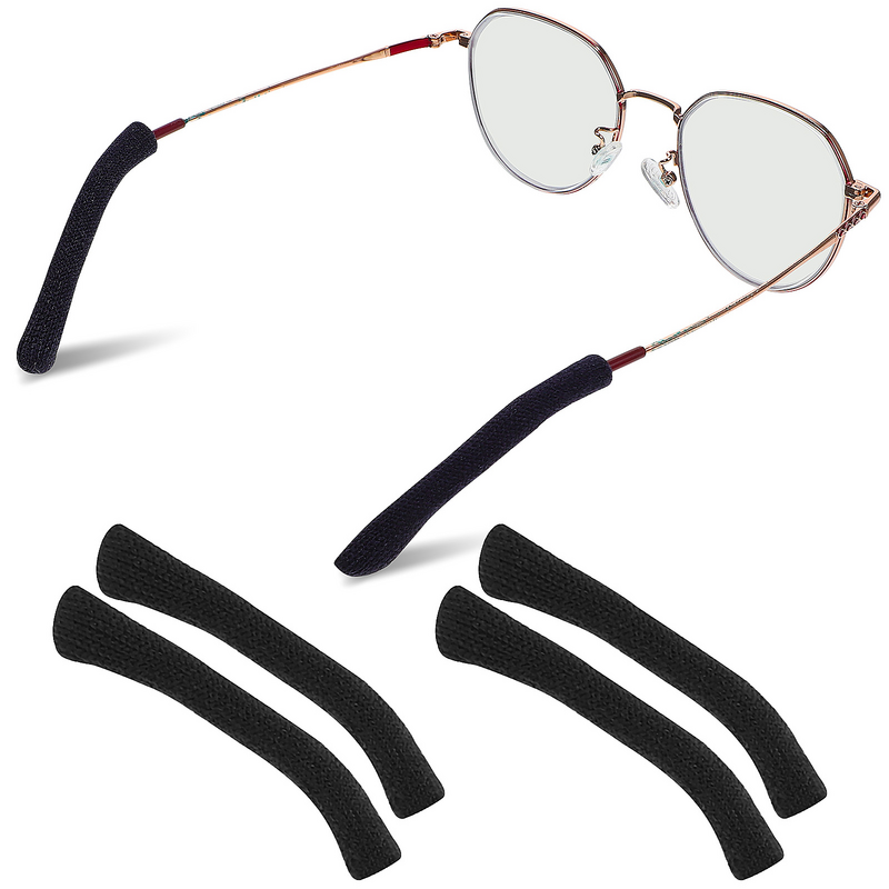 2 Pairs Knitted Glasses Temple Tip Sleeves Black Eyeglasses Ear Grips Cushions Eyeglasses Hooks for Earhook Accessories Tips