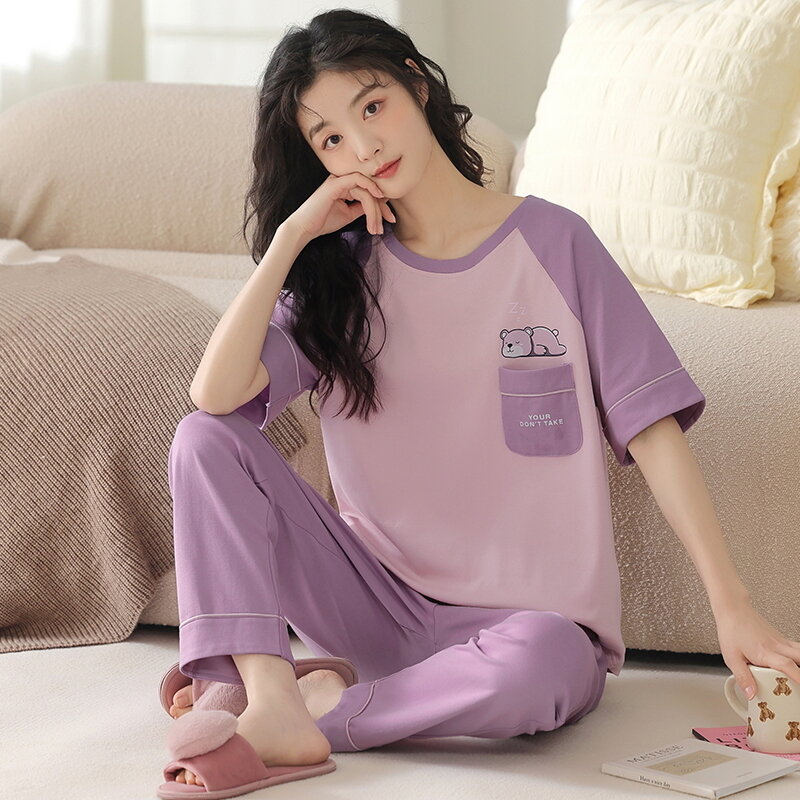 Conjunto de Pijama de algodón para mujer, ropa de dormir de manga corta, 5XL, Primavera
