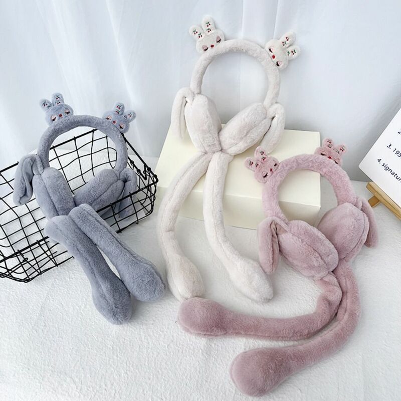 Cute Rabbit Shape Moving Earmuffs Funny Toys Winter Warm Headwear Earwarmer Earmuff Earflap Kids's Ear Protection
