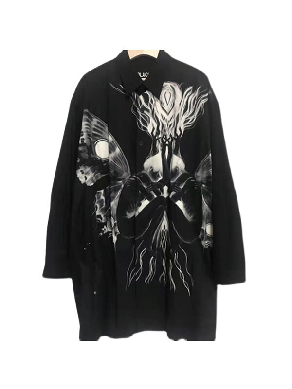 Camisa de mariposa dividida de Géminis de estilo oscuro, camisas y blusas Unisex, camisa informal para hombre Yohji yamamoto