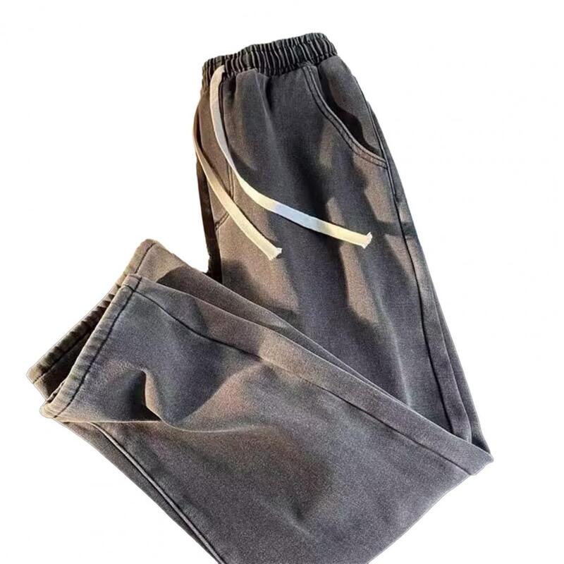 Męskie spodnie na co dzień elastyczny sznurek do ściągania talii kieszenie spodnie dżinsowe szerokie nogawki luźny dżins spodnie