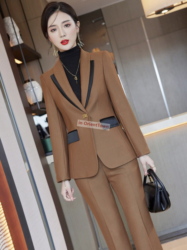 Азиатский тренд, зимняя модная Профессиональная форма, блейзеры и брюки для женщин, роскошные Деловые женские костюмы с длинным рукавом для офиса