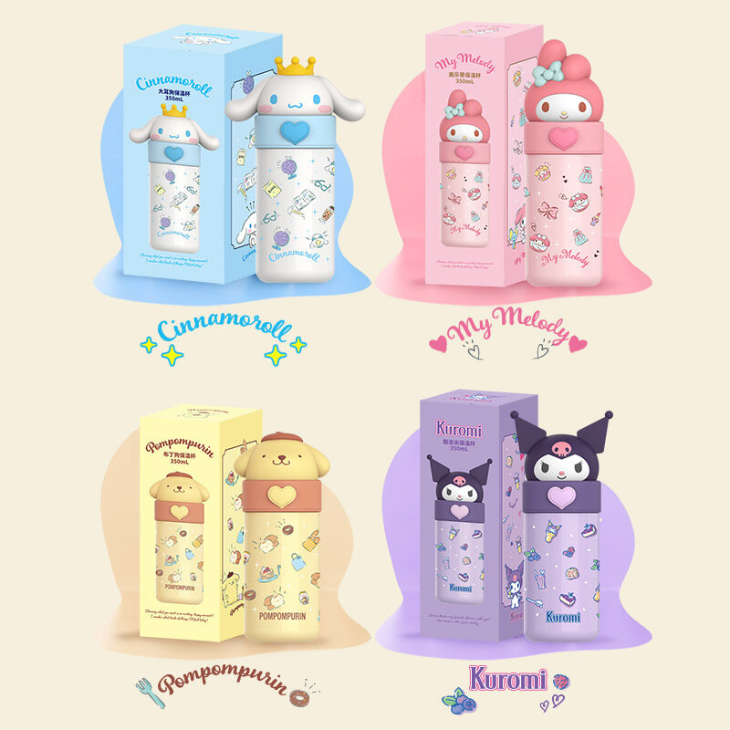 Sanrio Hello Kitty 316 Stainless Steel Thermos, Kuromi Kawaii, Melody Cinnamoroll, Frasco de vácuo infantil, Garrafa de água, Copo, 350ml