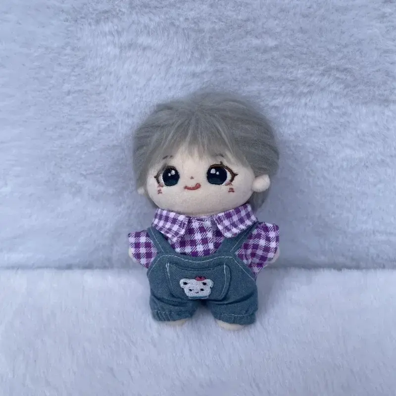 10cm cotton doll clothes, plaid shirt, suspender pants, one piece suit, doll changing, stock package, cute shipping