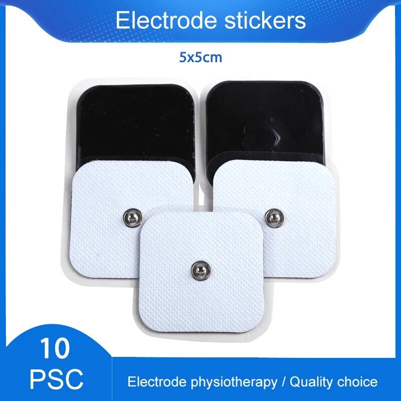 Almohadillas de electrodos estimuladores de nervios, 10 unidades, almohadillas de electrodos conductoras para TENS/EMS, tamaño de la unidad 5cm x 5cm con botón 3,5mm