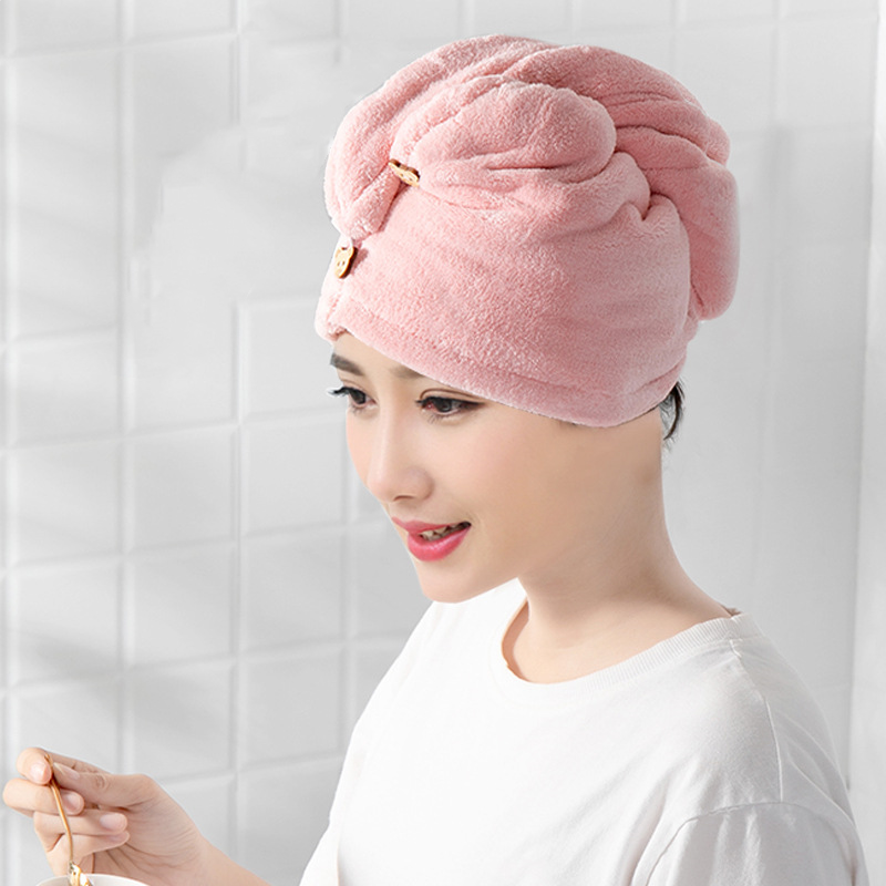 Gorro de microfibra para el cuidado del cabello para mujer, toalla superabsorbente con botón, envoltura de secado rápido, accesorios de baño