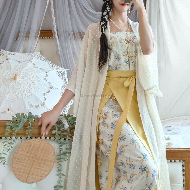 Hanfu Cina ditingkatkan Dinasti Lagu perempuan rok panjang spiral dicetak mantel longgar mantel musim panas harian gaya 3 potong hanfu w385 2024