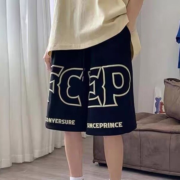 Summer new Europe and the United States high street ins trend casual five quarter pants foam letter print large size shorts men