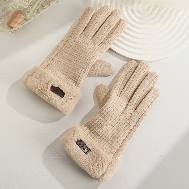 Frauen Winter warm halten Touchscreen verdickt Fleece Gitter Plüsch Handgelenk Mode elegante Temperament weiche Elastizität Handschuhe