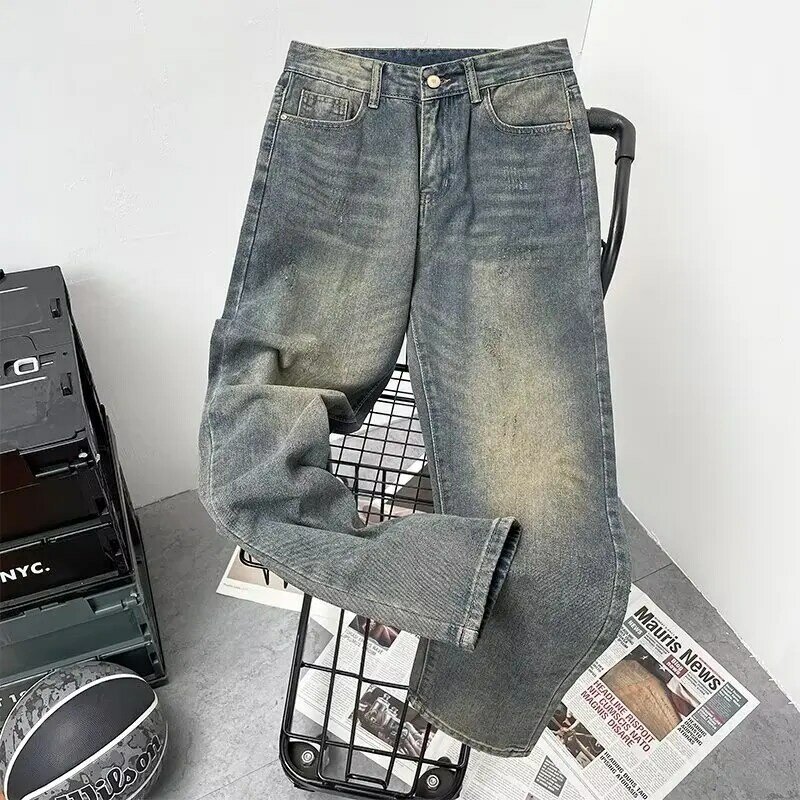 Jeans pria desainer mode 2024 celana Jeans elastis Retro pria pakaian gaya Vintage Korea celana jalanan terkenal Denim kasual P98