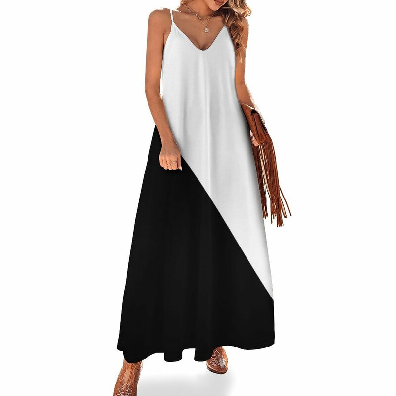 Белое и черное двухцветное платье без рукавов, летние женские платья 2023