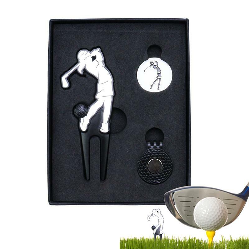 Markery do znacznik lokalizacji golfowego z metalowym widelcem golfowym i klipsem zielony kapelusz urządzenie do czyszczenia dołków golfowych narzędzie do naprawy ubytków w darni Fan sportu golfa