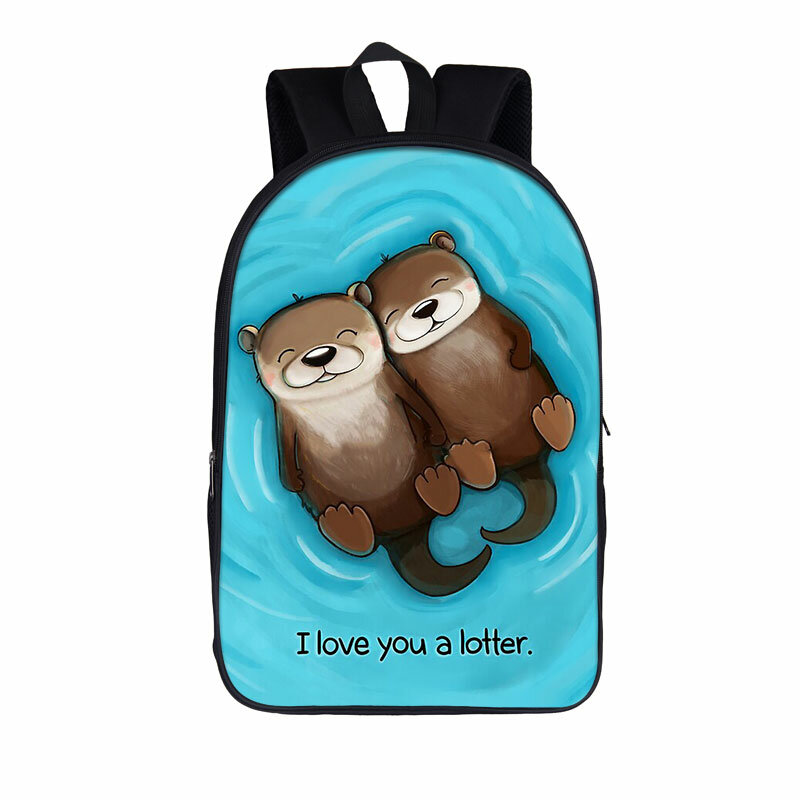 Kawaii wydry morskie drukują plecak dla nastoletnich dziewcząt chłopców modne tornistry szkolne na laptopa płócienny plecak dzienny plecak o dużej pojemności