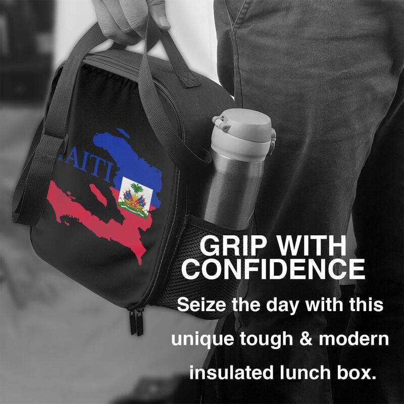 Custom Haiti Map Flag Lunchtas Vrouwen Thermisch Koeler Geïsoleerde Lunchboxen Voor Studentenschool