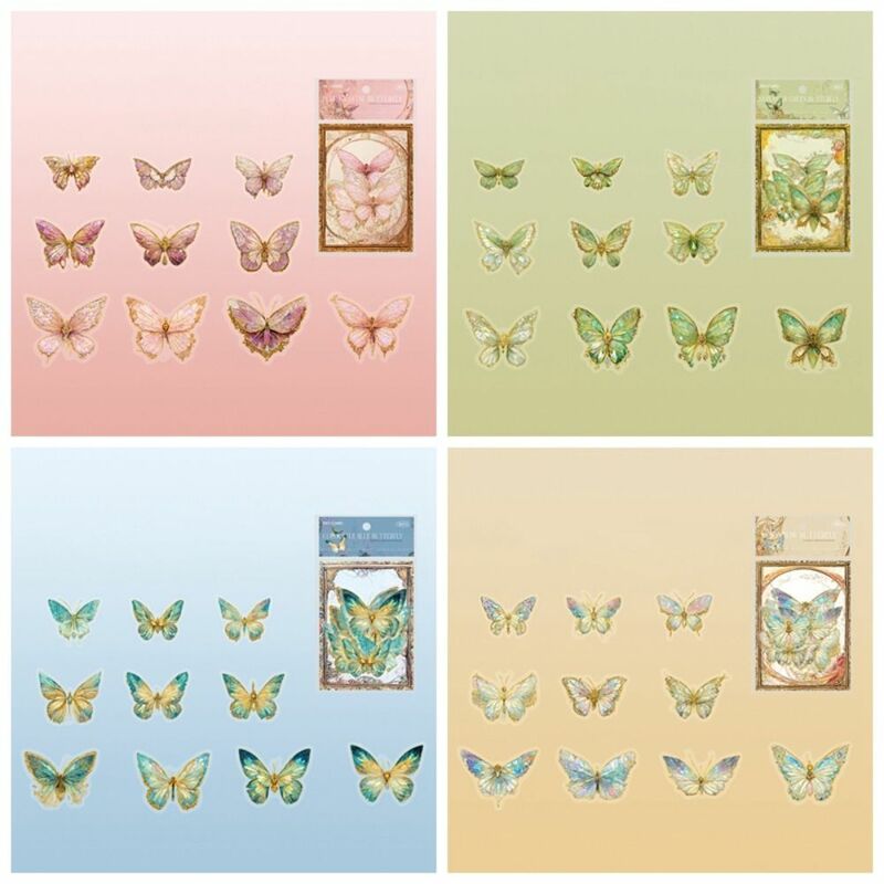 Handmade Ice Crystal Laser Butterfly Sticker Retro Decorative Aesthetic Butterfly Collage Sticker PET DIY Crafts Stationery