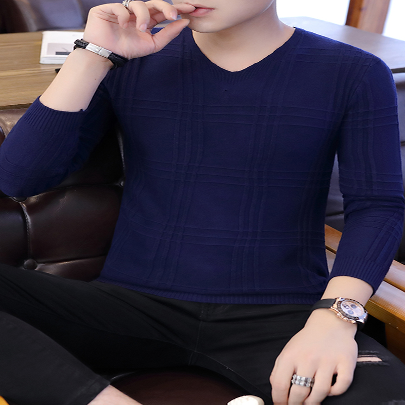Suéter de manga larga para hombre, camisa de punto informal ajustada de Color sólido con cuello en V, nueva moda