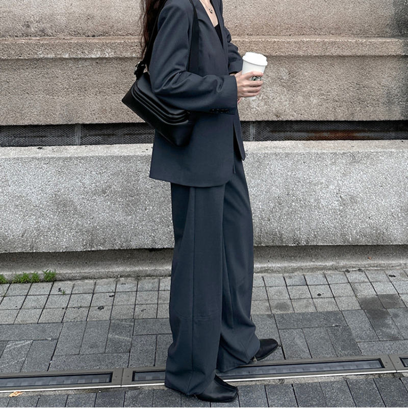 Calças femininas sob medida, calças de terno simples high-end, com cordão casual fino, cintura elástica, roupa reta com renda, outono