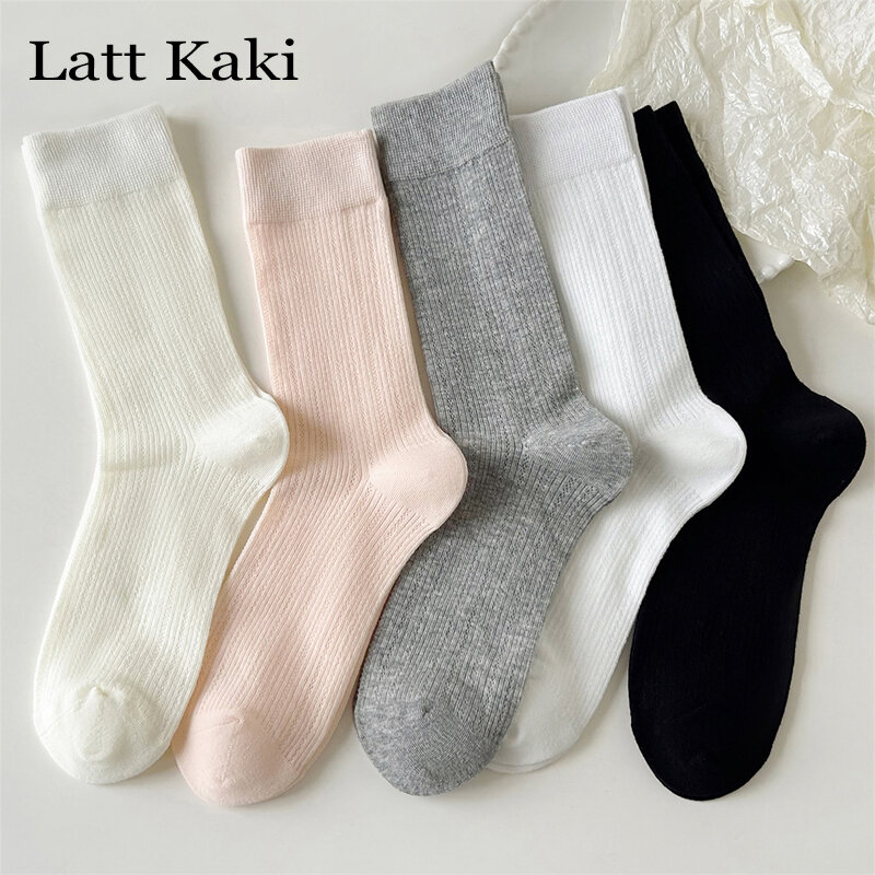 Ensemble de chaussettes en maille évidées pour femmes, chaussettes adt unies, blanc, long, fin, simple, doux, décontracté, nouveau, printemps, été, 5 paires