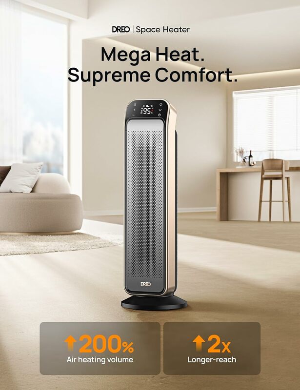 Fast Quiet Heating Portable Electric Heater with Remote, 3 Modes, Overheating & Tip-Over Protection, Oscillating Ceramic Heater
