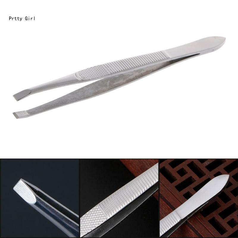 Professional Stainless Steel Eyebrow Hair Removal Tweezer Flat Tip Tool New D2TA