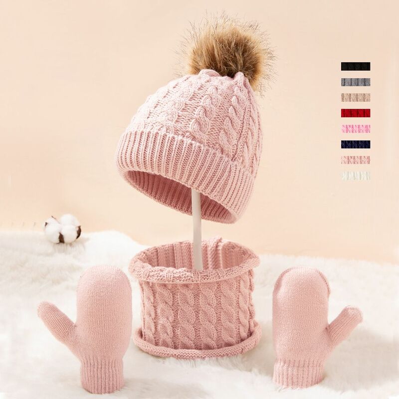3 Teile/satz Nette Baby Hut Schal Handschuhe Set Einfarbig Baumwolle Caps Winter Warm Zubehör für Kinder 0-3 jahre Jungen Mädchen Kinder