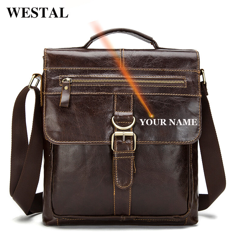 WESTAL-Grands sacs à bandoulière en cuir véritable pour hommes, sac à moraillon, sacs à main en cuir initiés, sacs de messager de mode, 1292