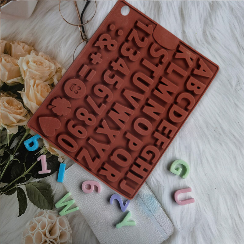 English Letter Silicone Chocolate Mold Alphanumeric Candy Biscuit Jelly Ice Baking Mould Cake Decor Soap Candle Making Set Gifts