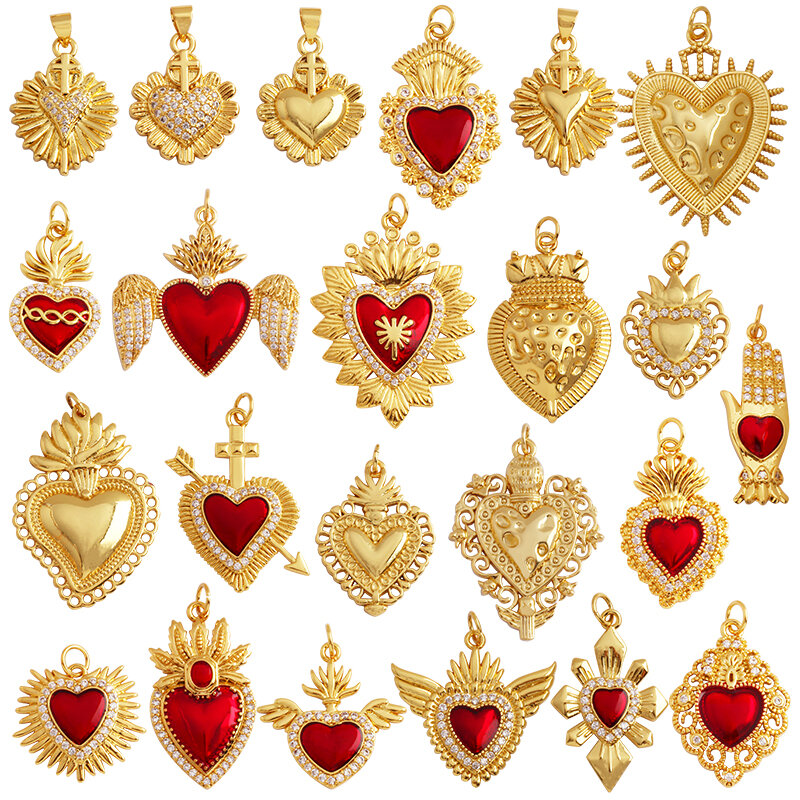 Victorian Love Zircon Charm Pendant, banhado a ouro 18k para fazer jóias, novo no Sagrado Coração, P04, ala fashion