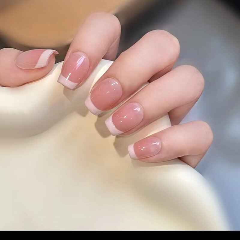 10Pcs Handmade Press on Nails Full Cover Pure Color Design French Ballerina False Nails Artificial Wearable Manicure Nail Tips